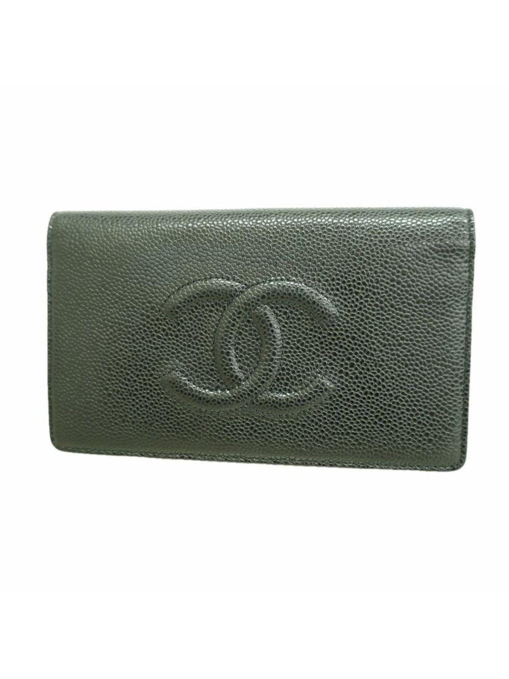Chanel Wallet Caviar Leather Black Silver